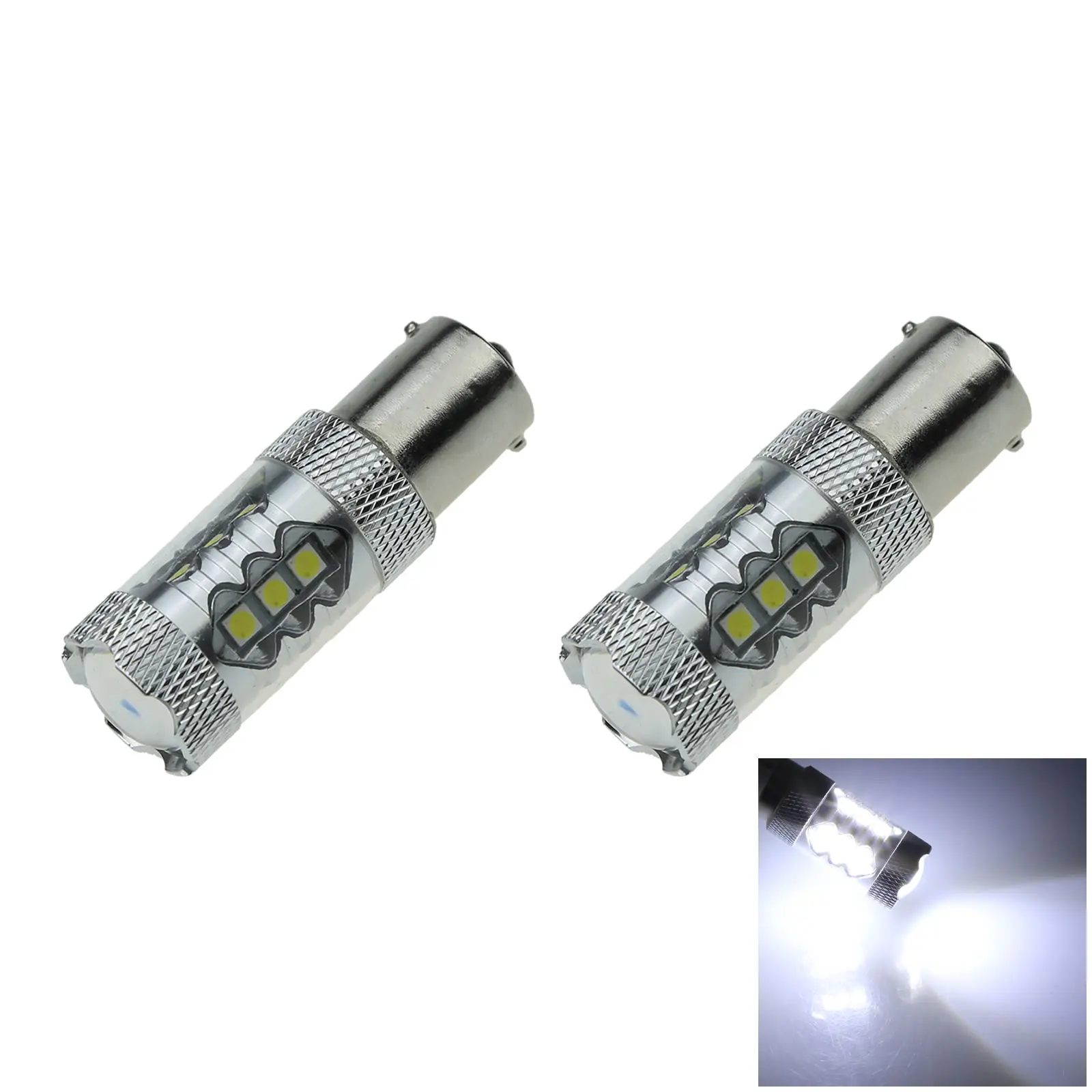 2x White Car 1156 Trailer Light Backup Blub 16 Emitters 2323 SMD LED 1129 3497 D075-W