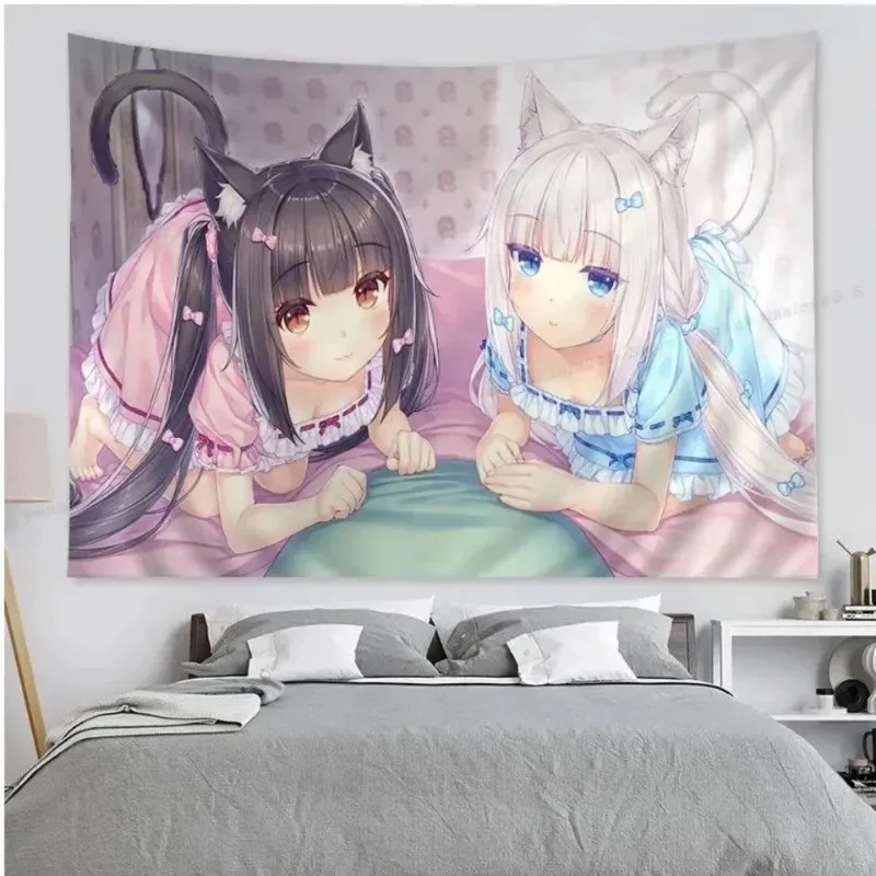 VIKAMA – tapisserie murale style Lolita, motif chat et fille, décoration pour chambre d'adolescent, salon, dortoir, maison