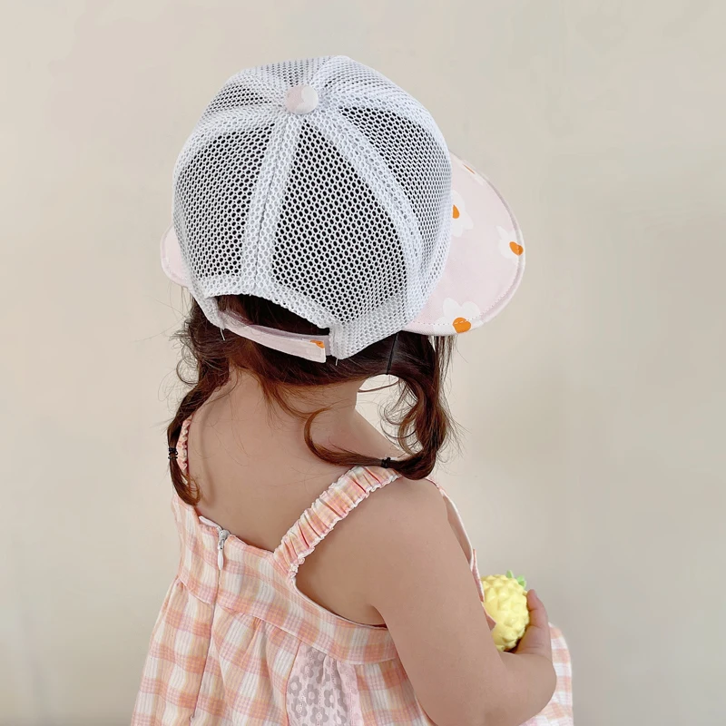 Summer Kids Sun Hats for Girls Big Brim Mesh Baby Girl Hat Beach Travel Toddler Baseball Caps Infant Accessories 1-3Y