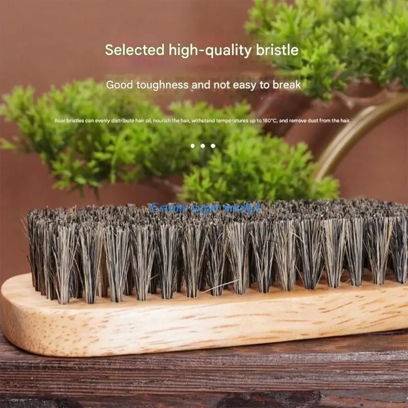 090B Hair Brush for Smoothing Ponytail, Soft Boar Bristle Styling Border Control Brush for Sleek Hair, Teasing Hair Brush for