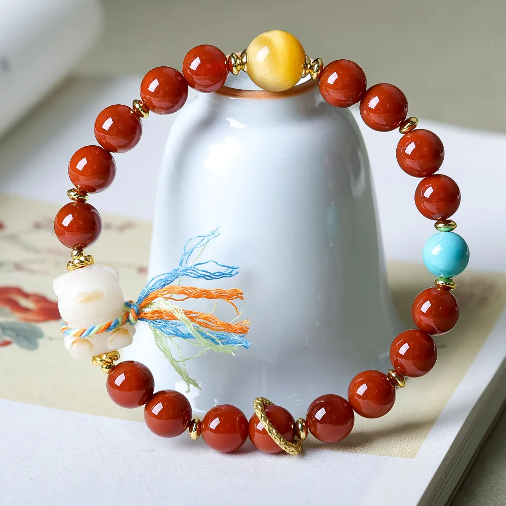 

2026 Nan Hong Agate Round Bead Bracelet Original Cultural Games New Chinese Women's Strings