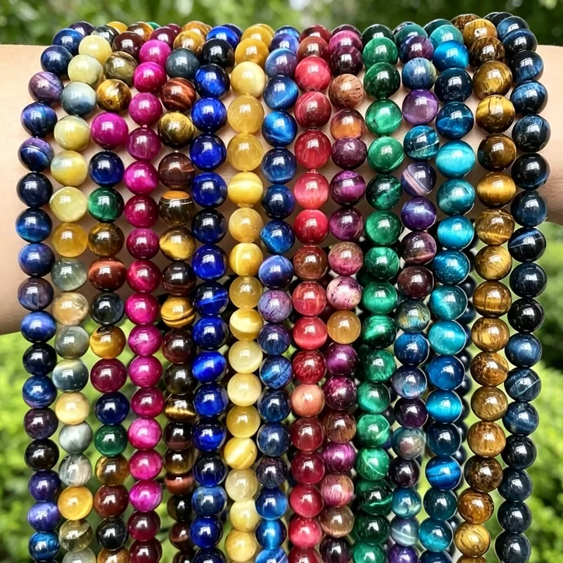 Natural Stone Quality Multicolor Yellow Tiger Eye Agates Round Loose Beads 15