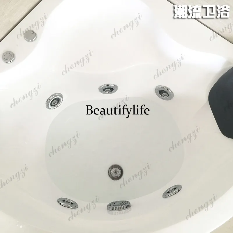 New fan-shaped acrylic triangular bathtub, luxury five-piece surfing constant temperature heating ordinary bathtub