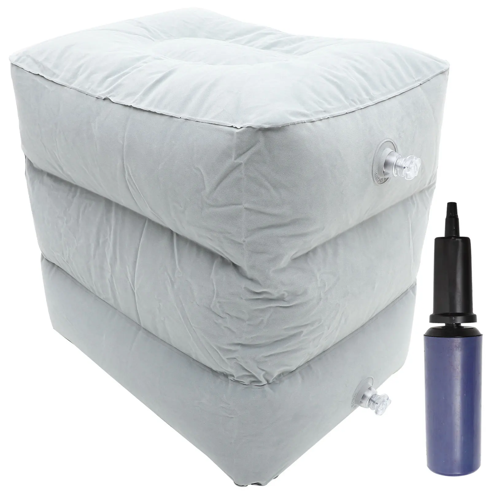 Inflatable Foot Rest Cushion Airplane Travel 3 Adjustable Heights Compact Lightweight For Plane Train Office Use Grey Portable