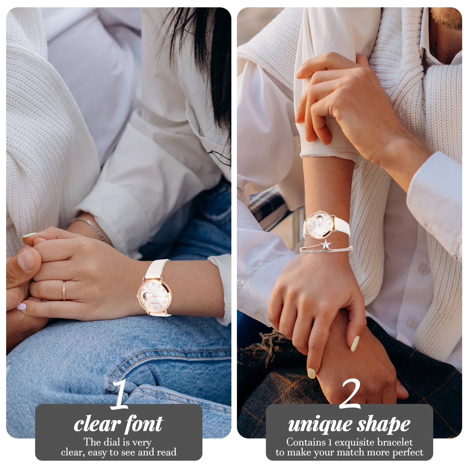 

Moon Pattern Watch Bracelet Set Women Vintage Watches for Suits Jewelry Fashion Accessory Pu Decoration Women's