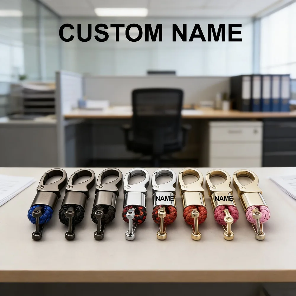 

Custom Name Personalized Horseshoe Buckle Car Keyring Women Men Key Ring Chain Fashionable Woven Rope Keychain Business Gift