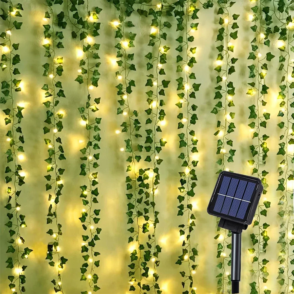 

Solar Vine String Light 33Ft 100 Led Outdoor Fairy Light 8 Mode Waterproof Artificial Plant Leaf LED Garland for Wedding Garden