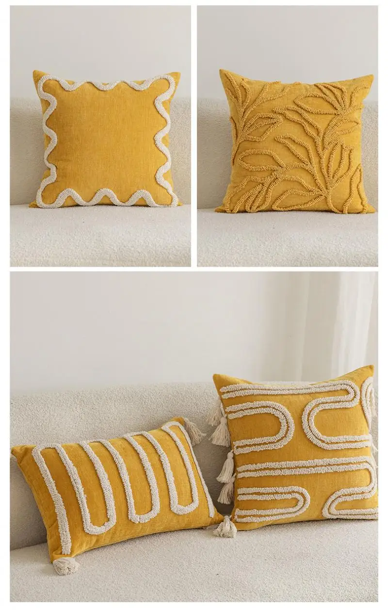 45x45cm Einfacher gelber runder Plüsch-Kissenbezug aus Baumwolle für Sofa und Wohnzimmer, Kopfteilkissenbezüge – Detail 6