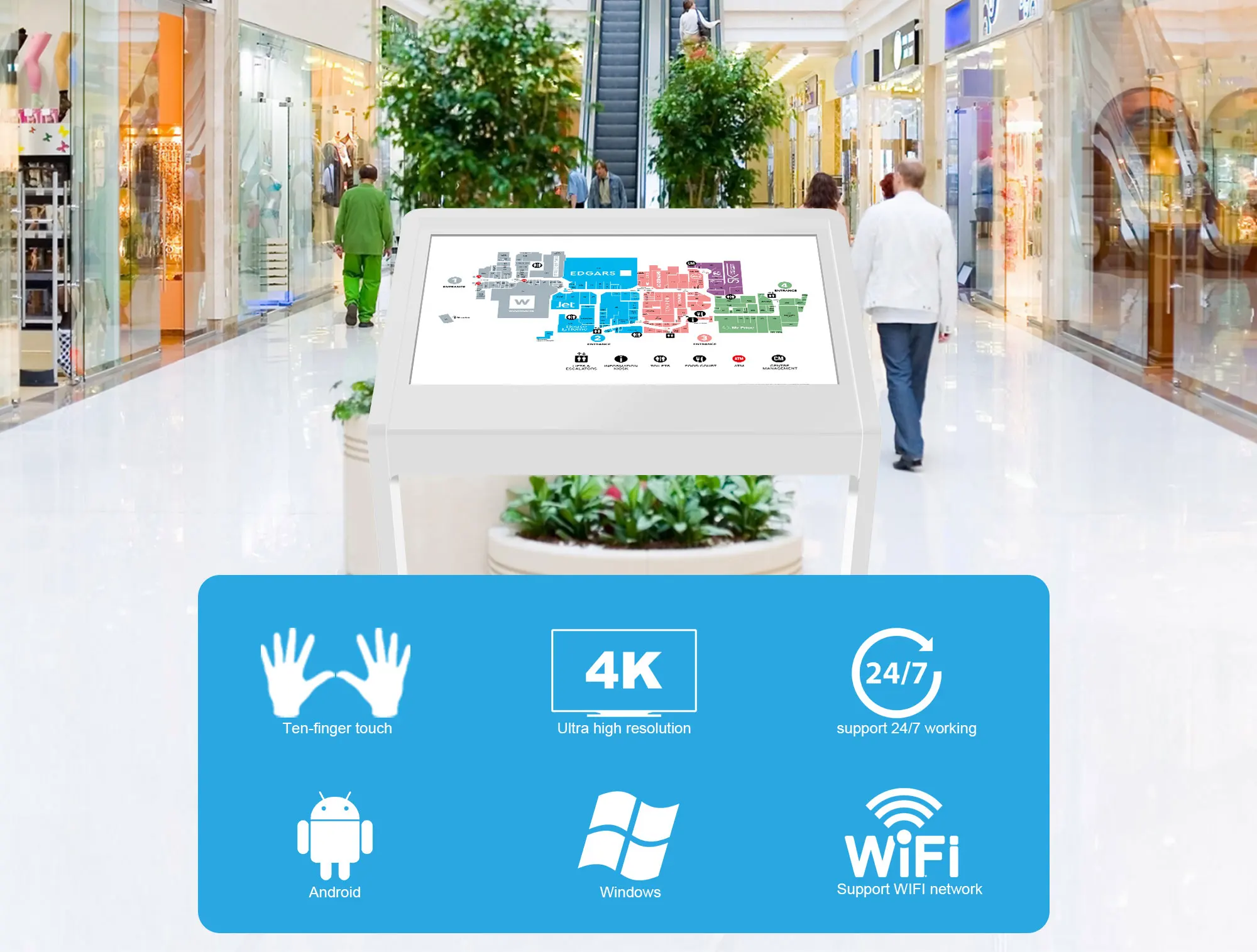 55-Inch Smart LCD Advertising Player Digital Signage Kiosk Display Touch Screen Hotel Bank Wayfinding Kiosk