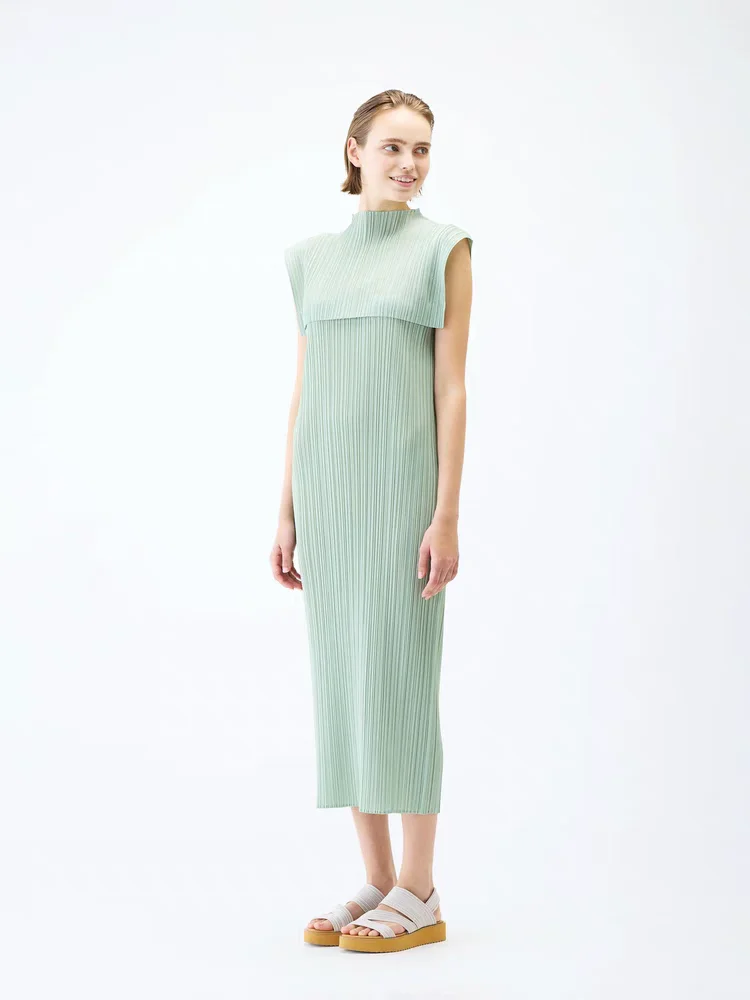 エレ スリミング ハイカラー マキシ丈ワンピース レディース おしゃれ プリーツ カラー 夏新作 シック ロングワンピース