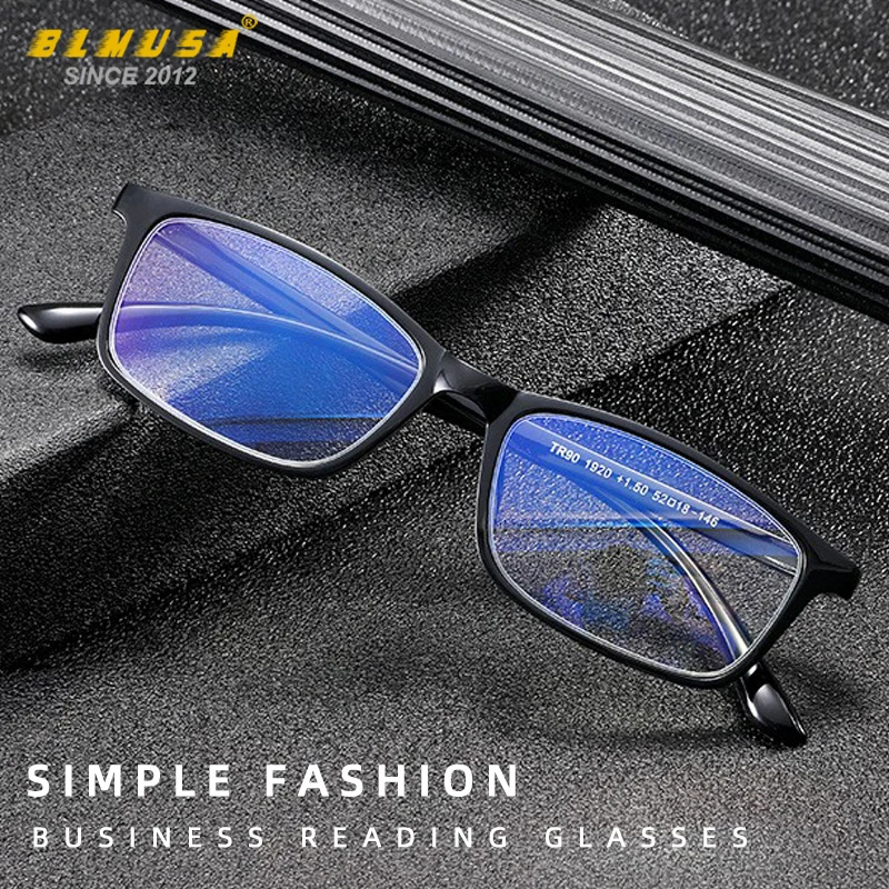 BLMUSA TR90 Anti Blue Light Reading Glasses Men Vintage Classic Frame  Square Reading Glasses For Elderly Comfortable Leesbril