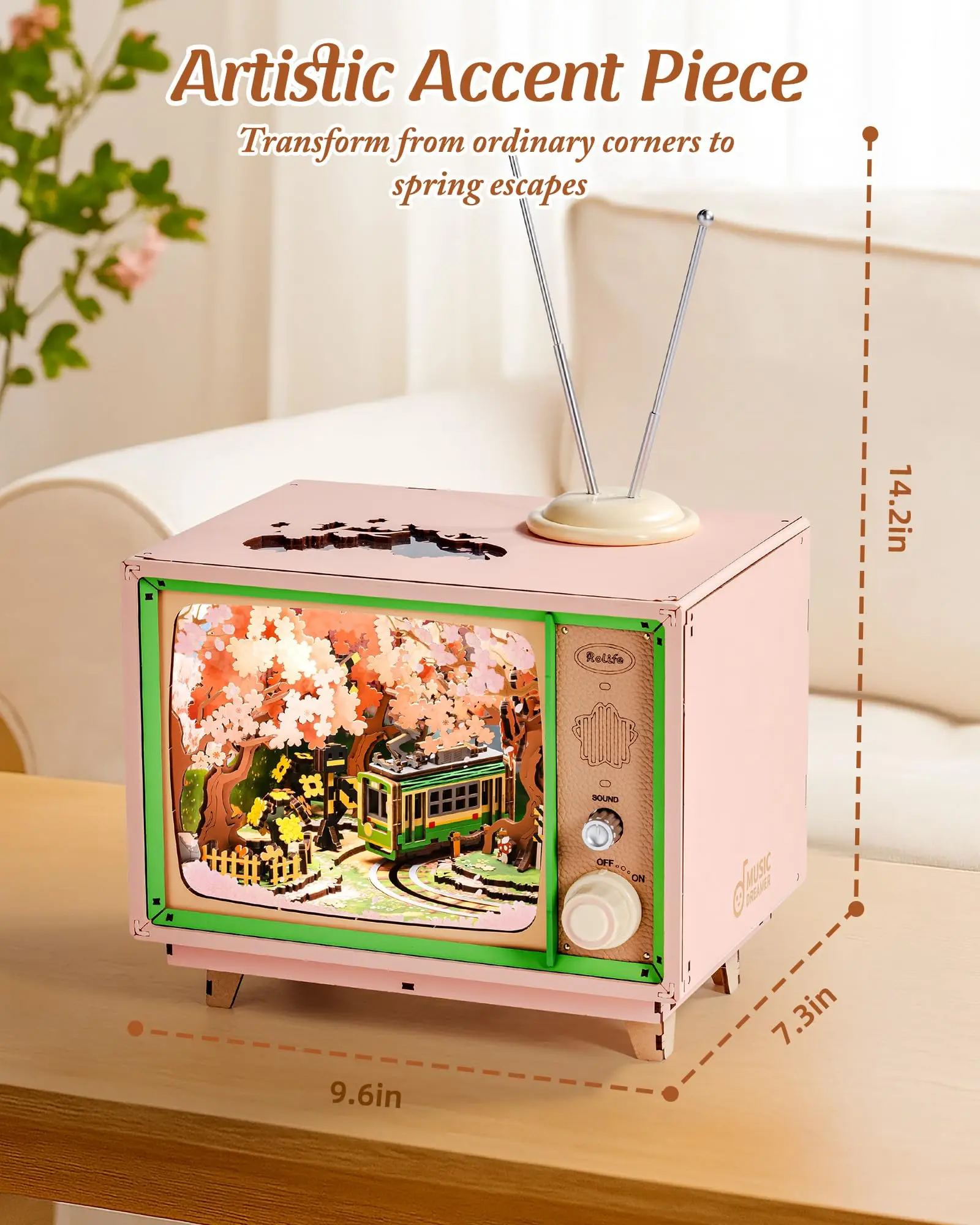Robotime Rolife Sakura Dreamy Tour DIY caja de música rompecabezas de madera 3D con luces diseño Sakura decoración única del hogar regalo para niños