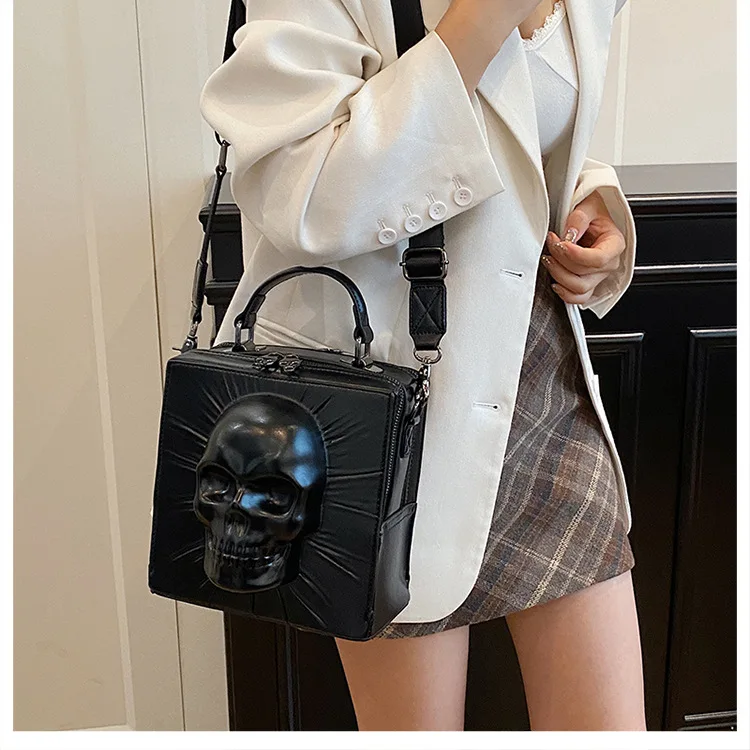 

Gothic Punk Bag with 3D Skull, 2025 Dark Aesthetic Tote, Women's Shoulder Crossbody Bag, Alternative Fashion