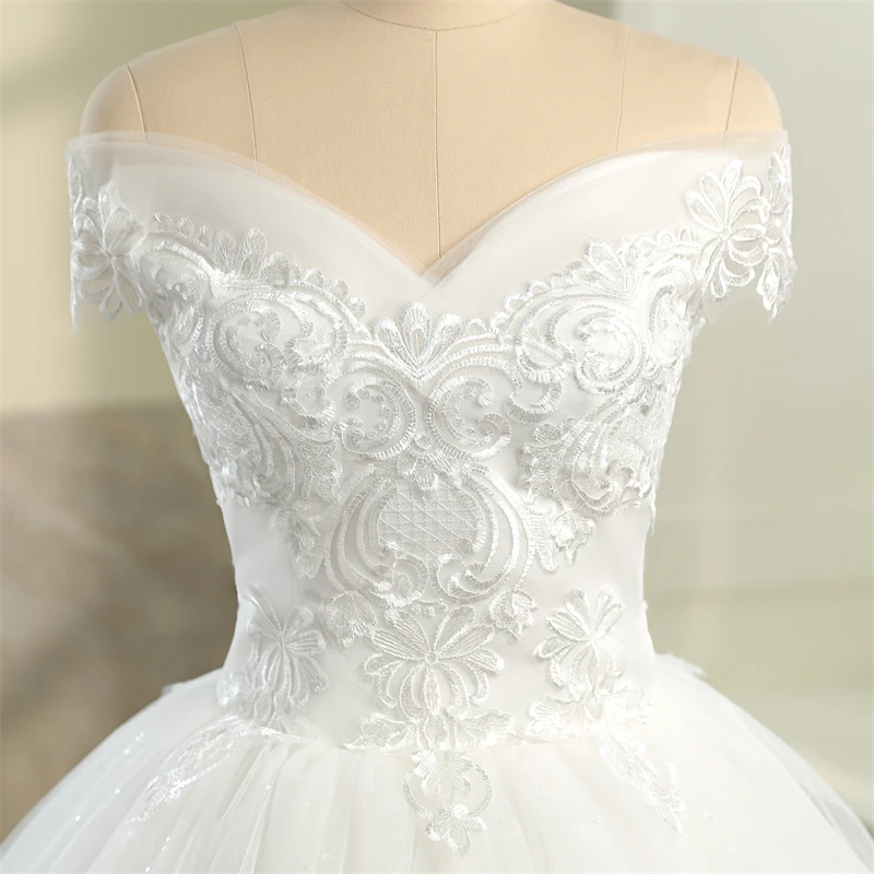 Abiti da sposa con scollo a barchetta con applicazioni lunghe abiti da sposa Plus Size Vestido De Noiva 2023 nuovo abito da sposa con spalle scoperte Robe De Mariee