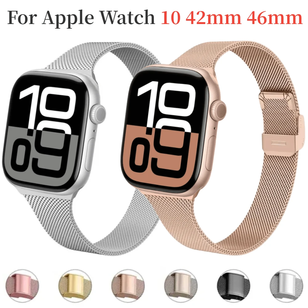 

Slim Metal Watch Strap for Apple Watch 10 42mm 46mm 9 8 7 41mm 45mm 6 5 4 SE 40mm 44mm Milanese Wristband for Iwatch Ultra 49mm