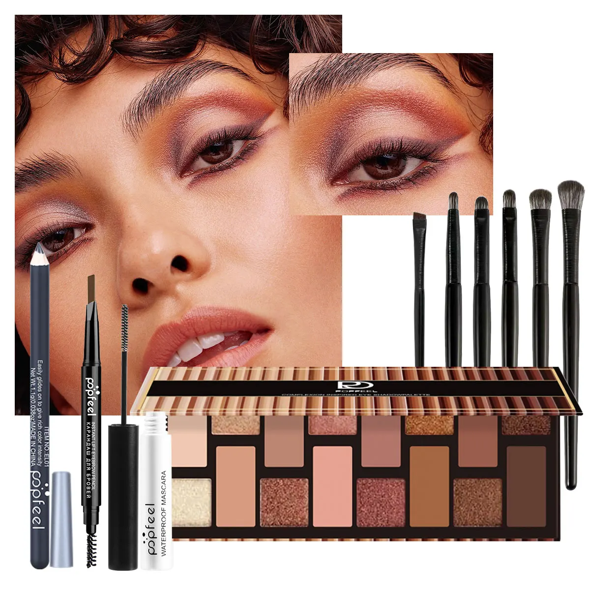 POPFEEL Ensemble de maquillage fard à paupières nu et couleur 16 couleurs - Combinaison complète de maquillage pour les yeux avec eye-liner, mascara, crayon à sourcils, pinceaux.