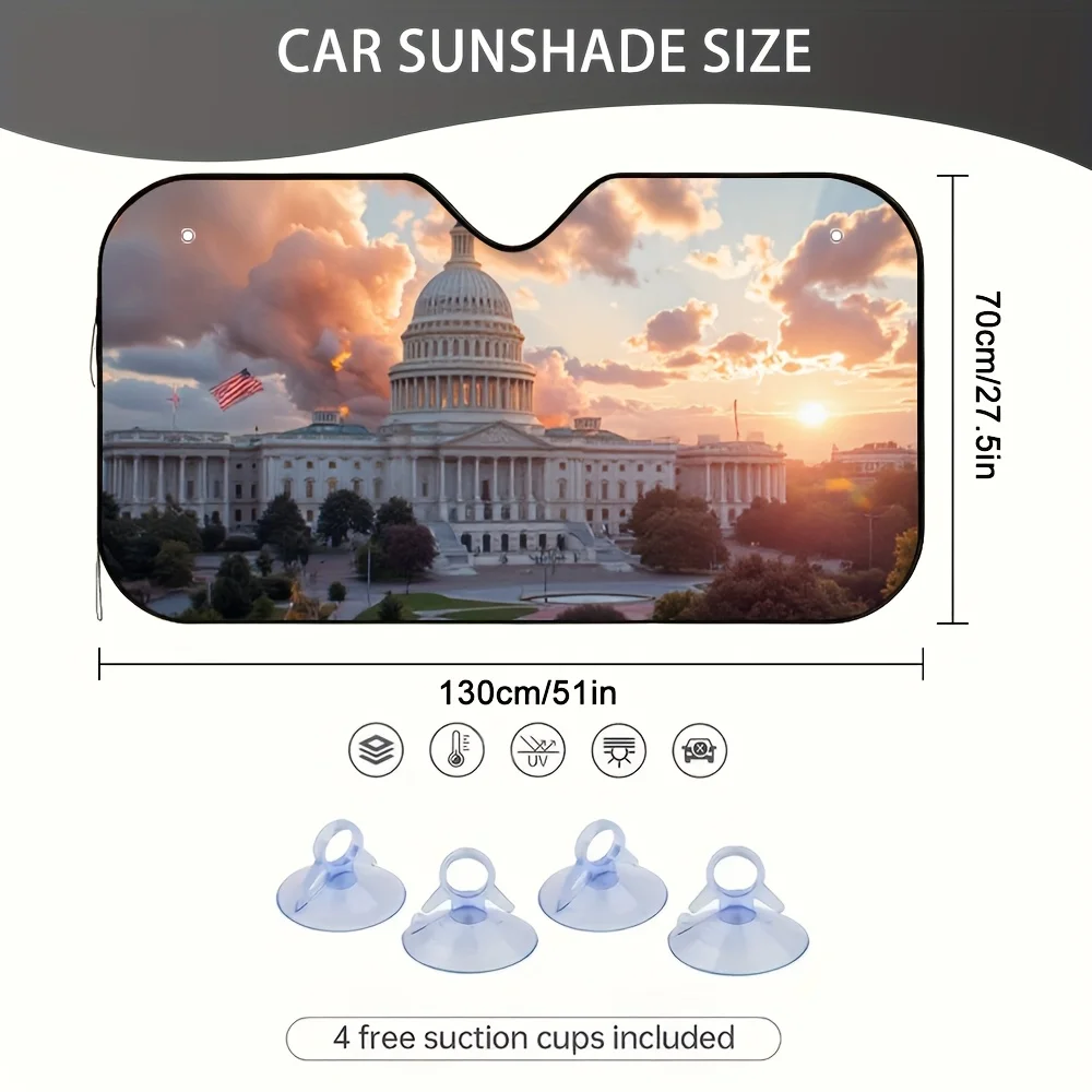 1pc Independence Capitol Car Sun Visor - 2D Flat Printing, Reduces Interior Light & Temperature, Fit For City Driving, Stylish S