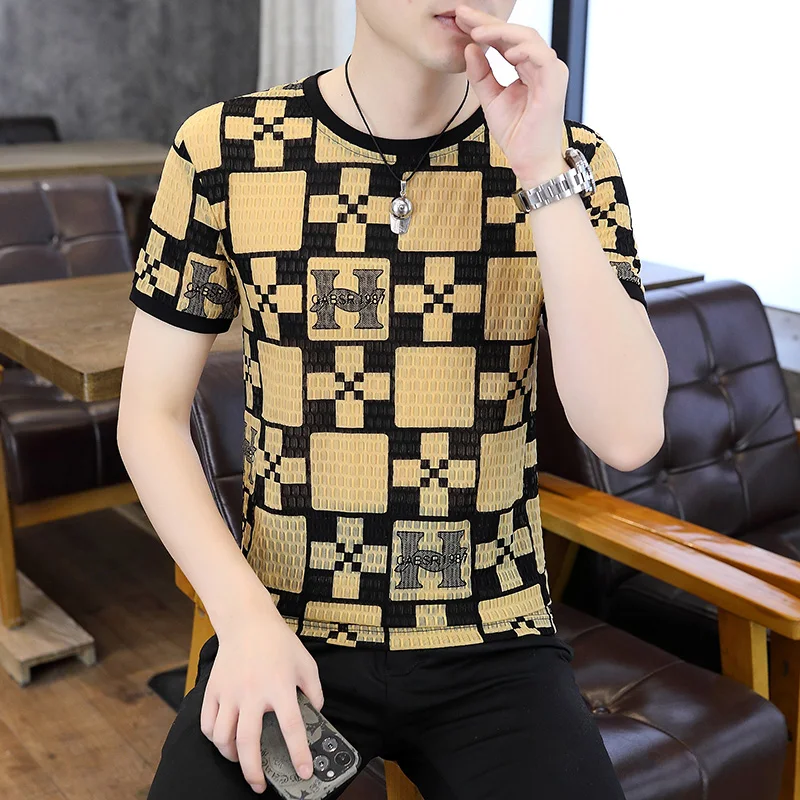 تي شيرت رجالي ضيق مطبوع هندسي ، تجفيف سريع ، تنفس ، راحة ، تي شيرت اجتماعي ، ملابس نوادي ليلية ، كاجوال ، صيفي #3