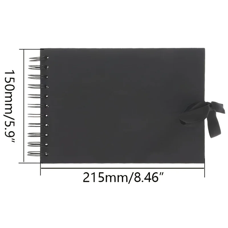 A5 30-Page Scrapbook Photo Album Black Spiral Bound Notebook Ribbon Tie 1/2 Pcs Blank DIY Memory Book for Pictures Journal TMZ