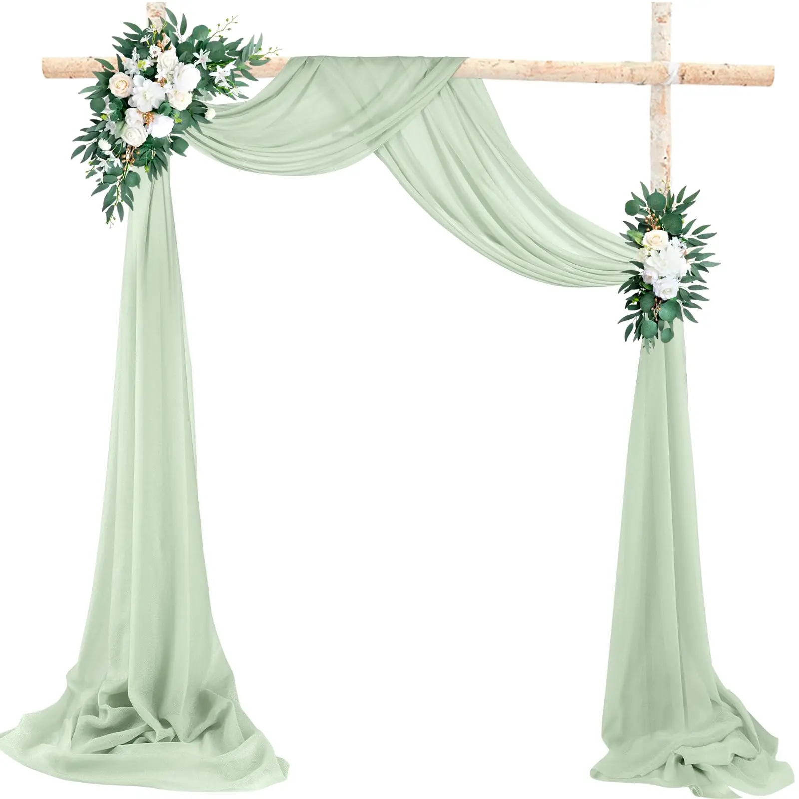 ستائر قوس شيفون لزينة حفل الزفاف والاستقبال ستائر قماش شفافة باللون الأخضر المريمية لمرحلة الحفلات وحفلات الزفاف #1