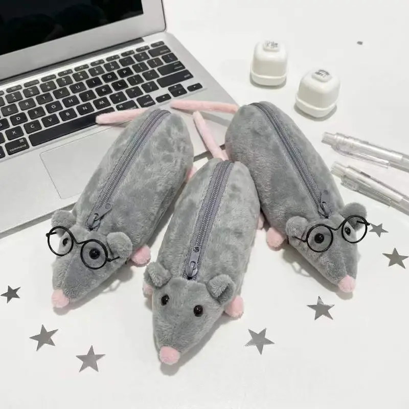 New·1Pc Cute Octopus Mouse Pencil Case Mouse Shaped Pencil Case Plush Toy Student Stationery Organizer For Girls Niche