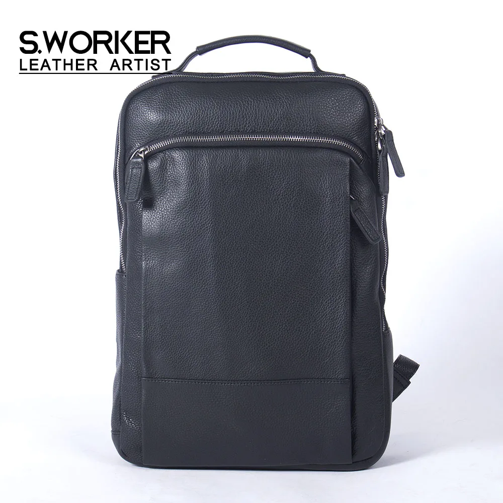 S.WORKER Herren-Rucksack aus echtem Leder, lässige Schultaschen, großer klassischer Reise-Tagesrucksack, Geschenk für Männer – Detail 2