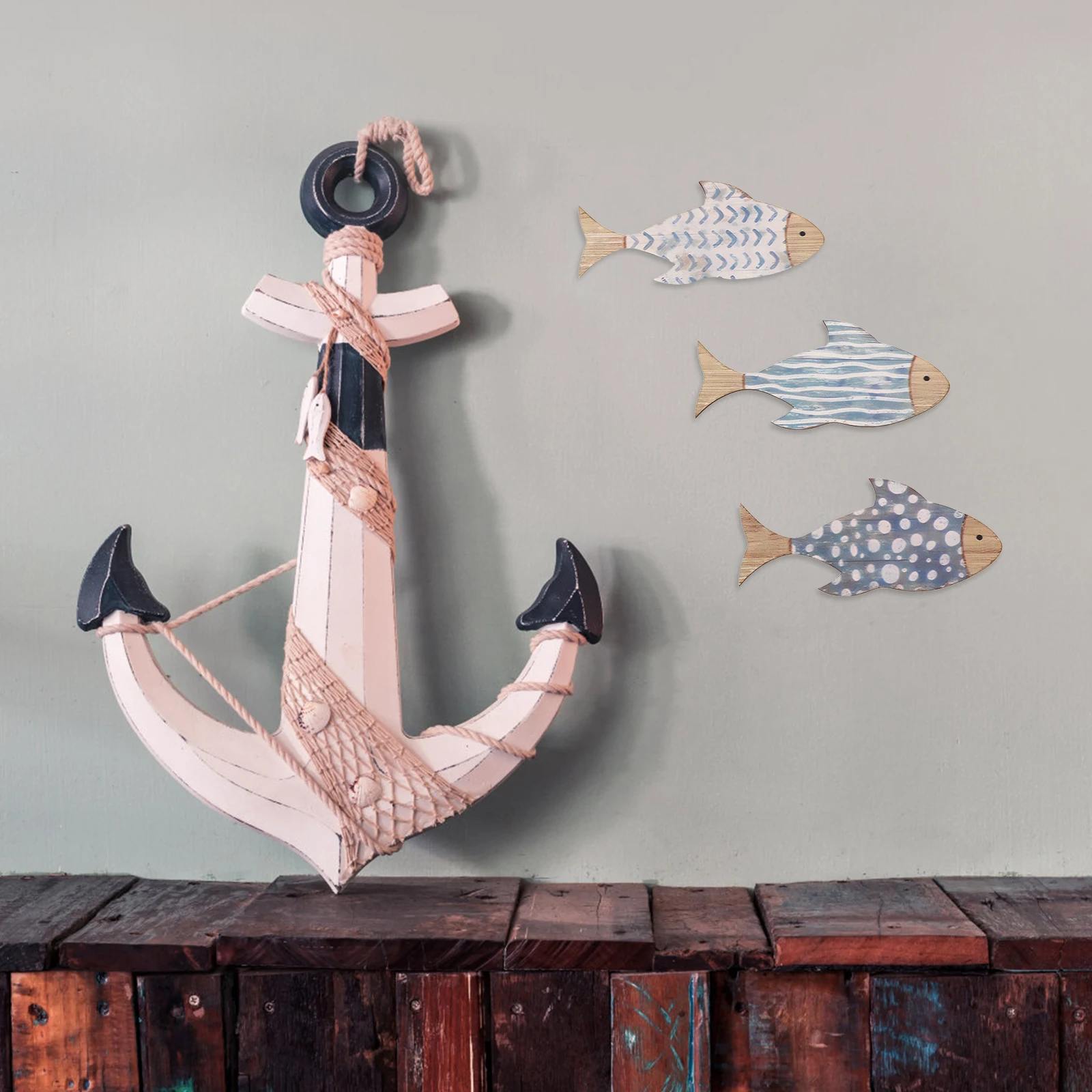 3pcs Wooden Fish School Decoration Beach Room Wall Hanging Coastal Beach Decorations Home Nautical Coastal Marine Lake House