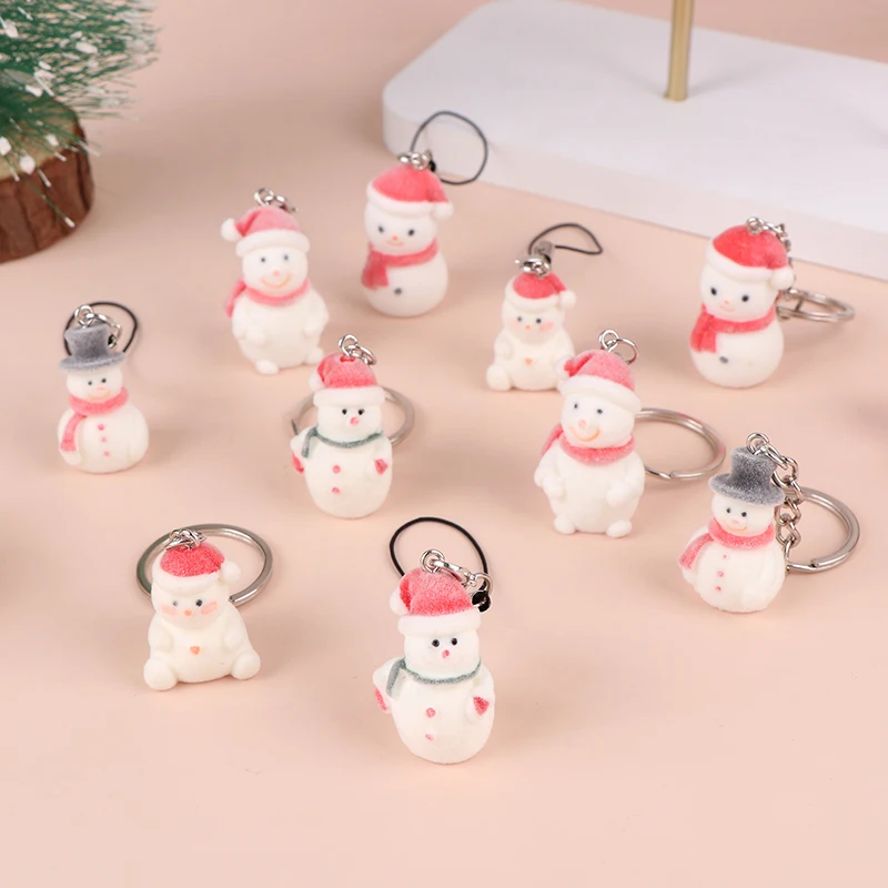 Flocking Christmas Key Chain Cute Snowman Phone Chain Pendant Earphone Case Anti-Lost Lanyard Bag Decor image 2
