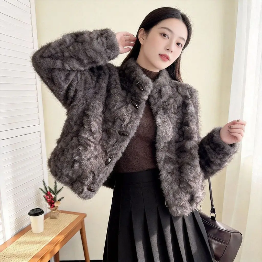 Small Fragrance fur Integrated Environmentally Friendly Fur Coat 2026 Autumn Winter New Stand collar Thicken lamb fur Short Coat