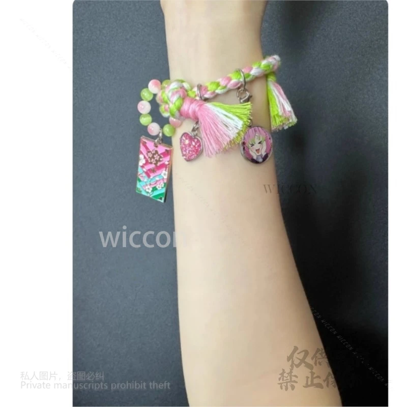 Anime Demo nSlayer Kanroji Mitsuri Cosplay Costume Impression Bracelet Adjustable 14-16 Halloween Gift Bracelet Kawaii Handmade