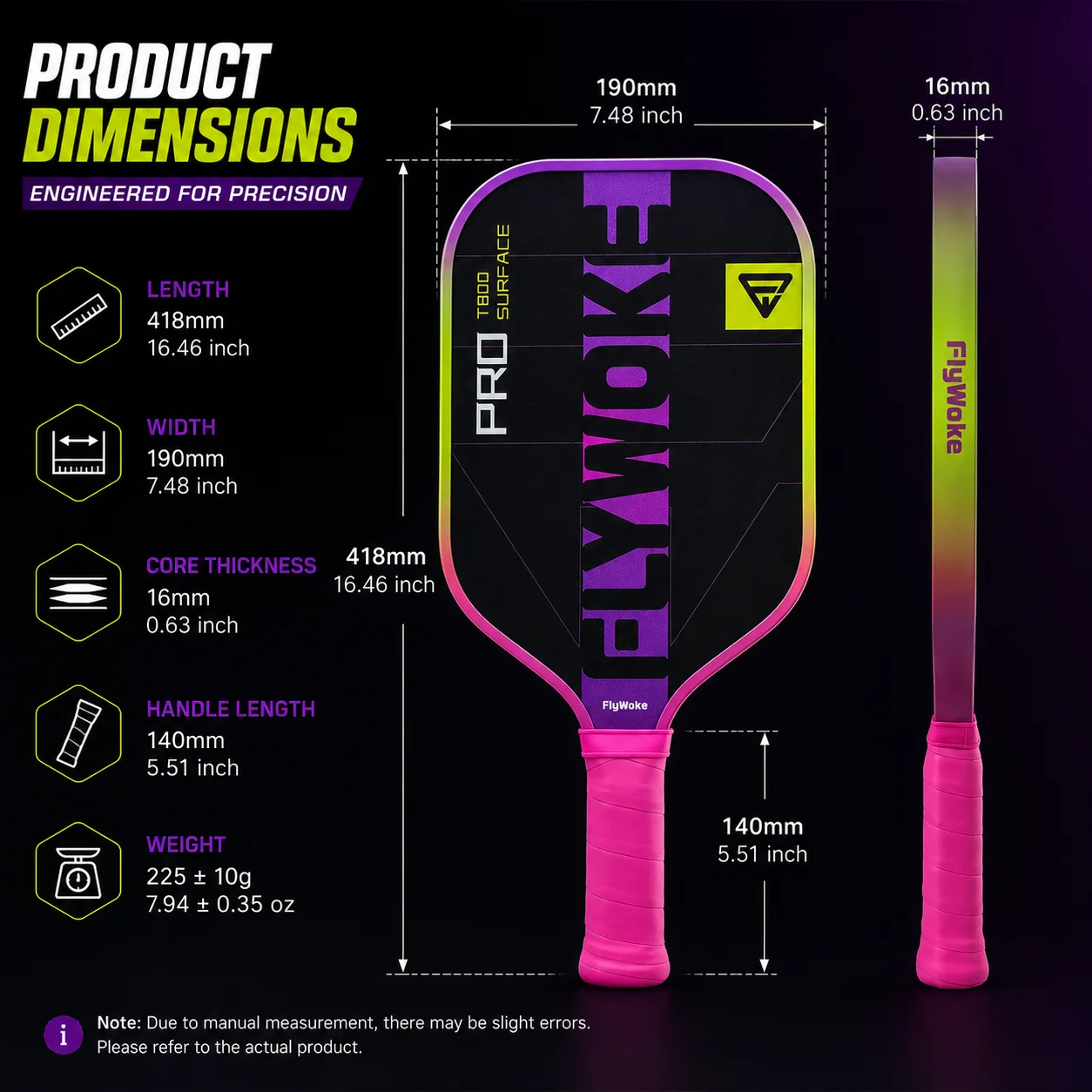 FlyWoke-T800 Carbonfaser-Pickleball-Schläger. Strukturierte Matte Oberfläche. Hohe Reibung. Großer Sweet Spot. Schneller Angriff. – Detail 3
