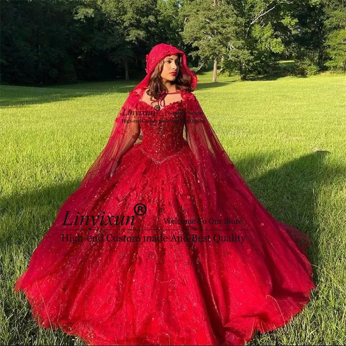 

Red Quinceanera Dresses With Cape Flowers Sweetheart Sweet 15 Girls Princess Dress Ball Gowns Lace Up Vestidos de quinceañera