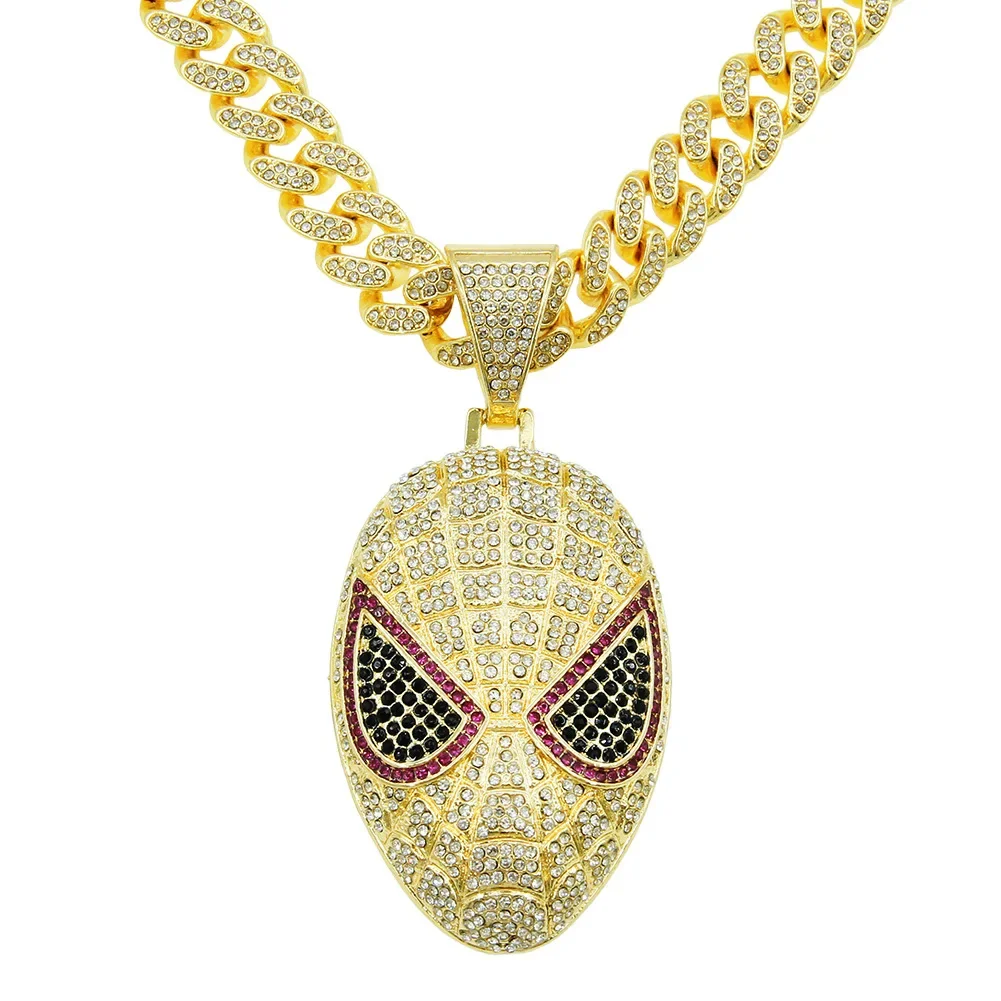 Men Women Hip hop Iced out Bling Mask Pendant Necklace crystal Cuban Chain Hiphop Necklaces fashion Charm jewelry