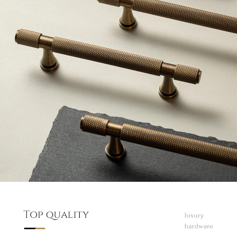 Santaya Solid Antique Brass Handles With Knurled Cross Pattern for Kitchen Cabinet T Bar Pull Bedroom Wardrobes and Drawer Knobs