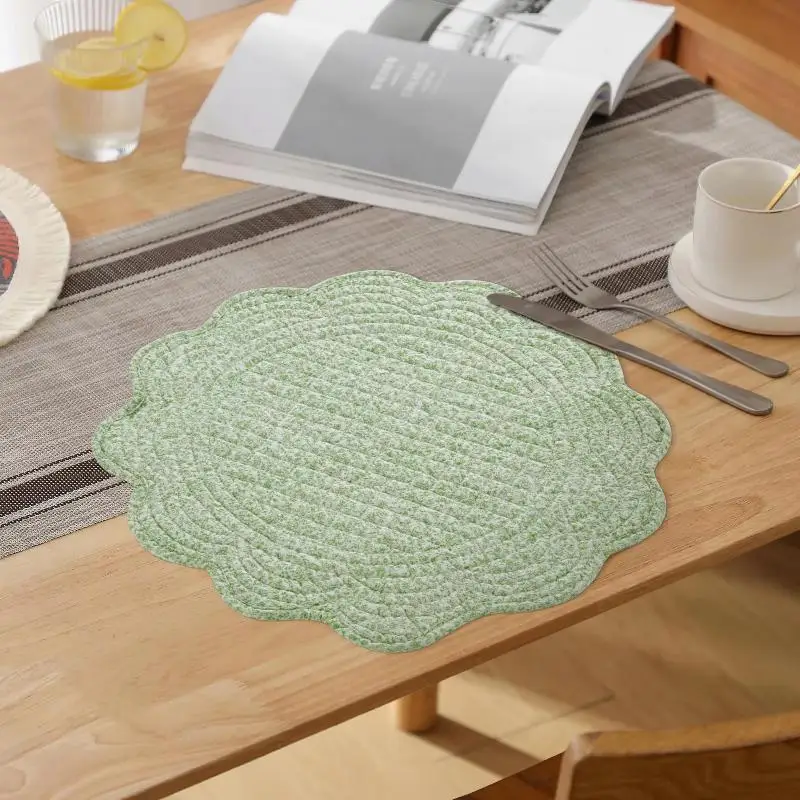 Quilted Round Table Placemats Washable Heat Resistant 38cm Mats for Baby Feeding Table Daily Decoration