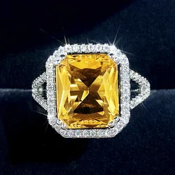 2026 Big Geometric Yellow Cubic Zirconia Rings Women Temperament Accessories for Wedding Anniversary Party New Trendy Jewelry