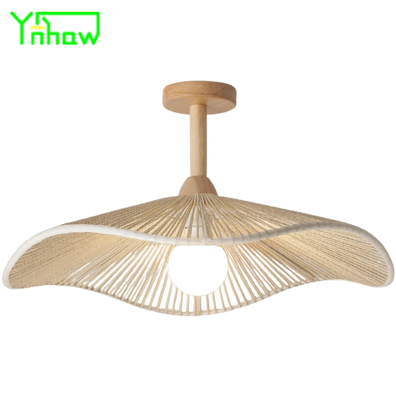 

Minimalist Japanese Solid Wood Style Hemp Rope Creative Lighting Fixtures for Bedroom Corridor Balcony