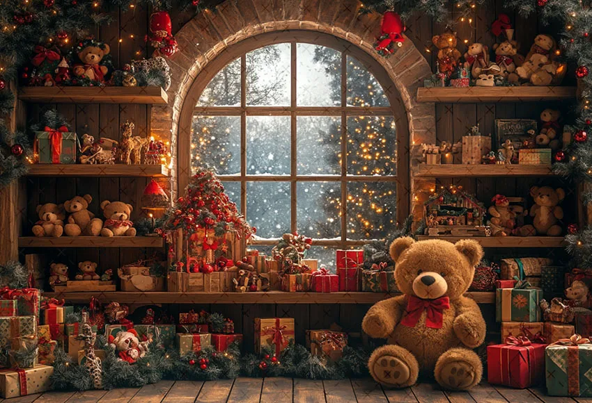 Mehofond Photography Background Winter Christmas Vintage Room Bear Xmas Gifts Kids Family Portrait Decor Backdrop Photo Studio