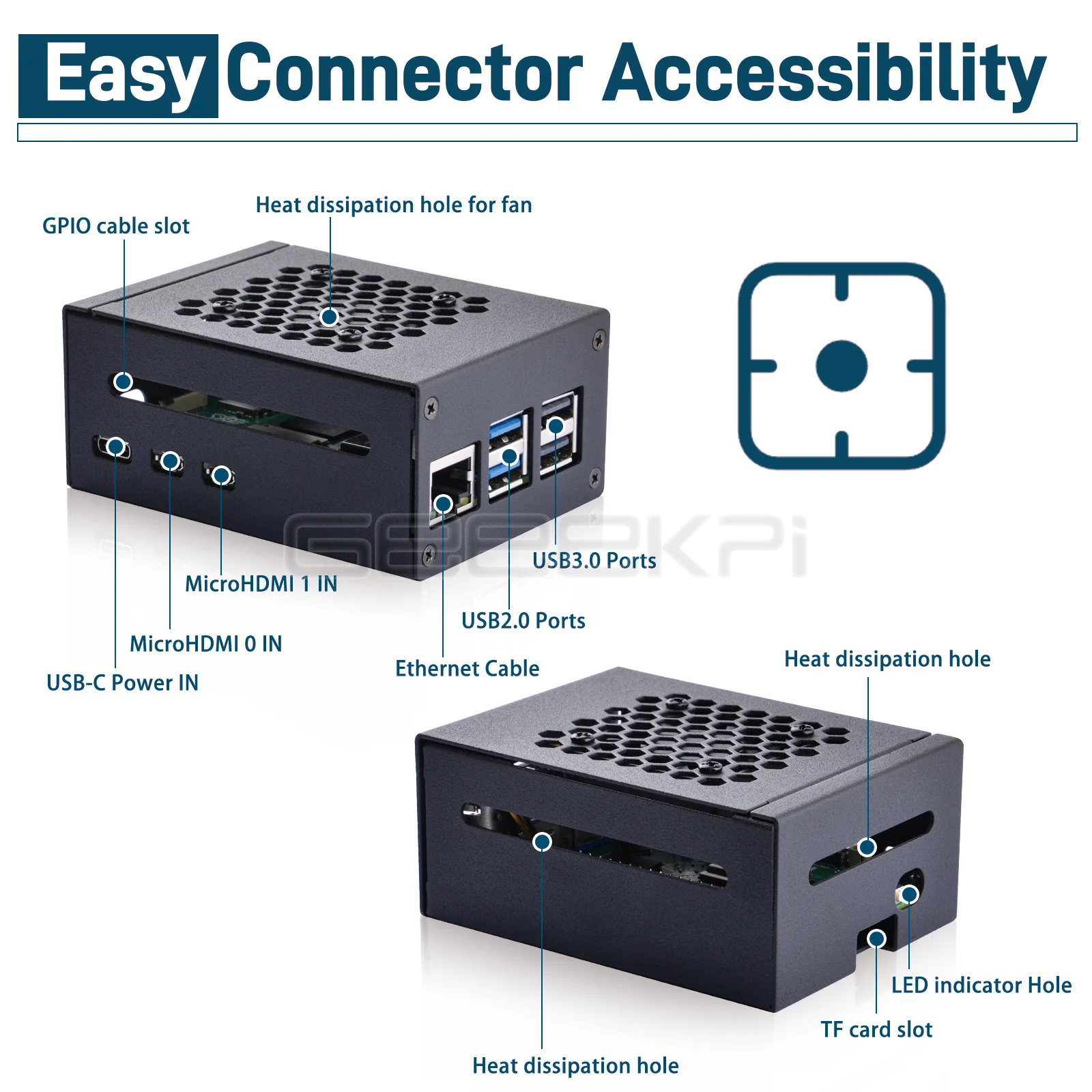 GeeekPi Raspberry Pi 5 Metal Case Compatible with PCle M.2 NVMe Shield Top X1001 with Fan Heatsinks for Raspberry Pi 5