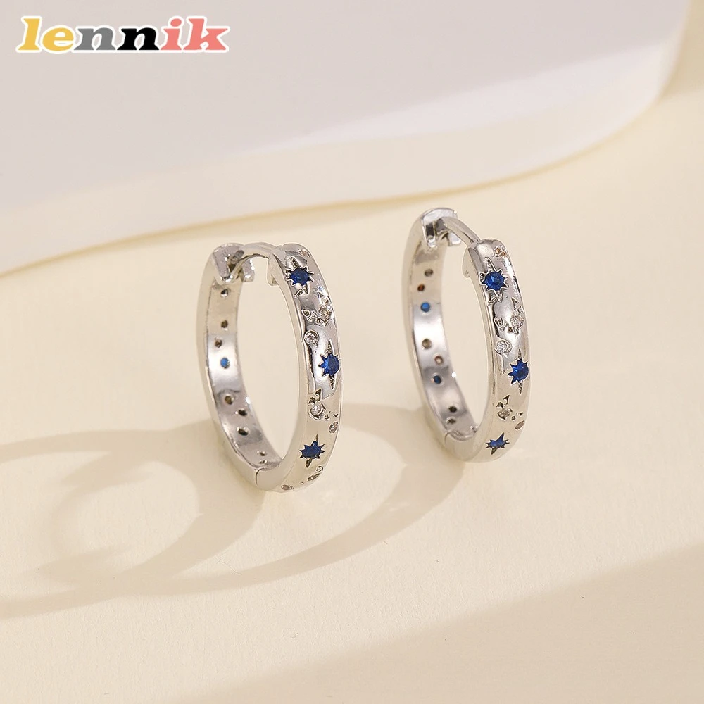 LENNIK 2025 Retro Star Moon Earrings,Luxury Copper Inlaid Colored Zircon Hoop Earrings, Enhance Aura for Commute,Premium Design