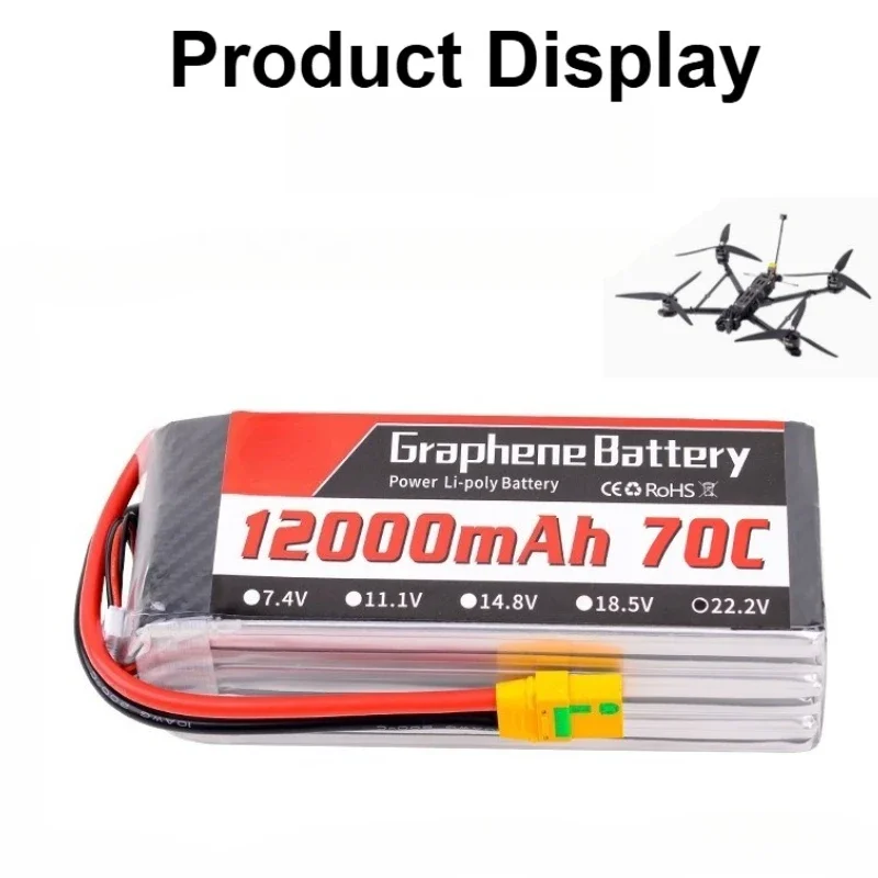 12000mAh 70C 6S 22.2V Lipo Battery with T XT60 XT90 Plug for RC Car Truck Drone Airplane FPV RC Hobby Models Parts