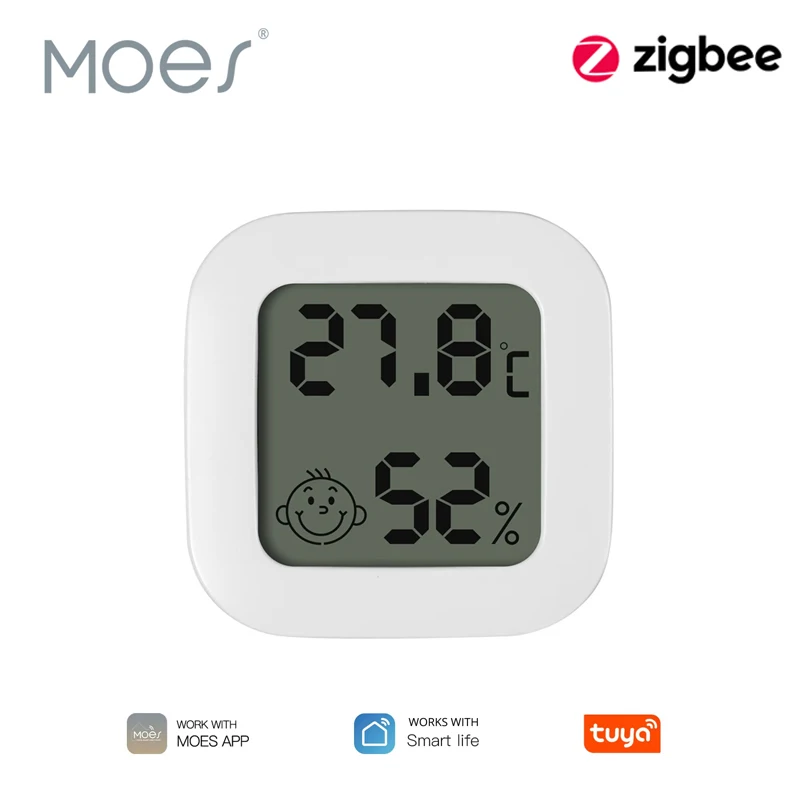 MOES Tuya Zigbee Smart Indoor Temperature Humidity Sensor with LCD display screen App Remote Monitor Work With Smart Life APP