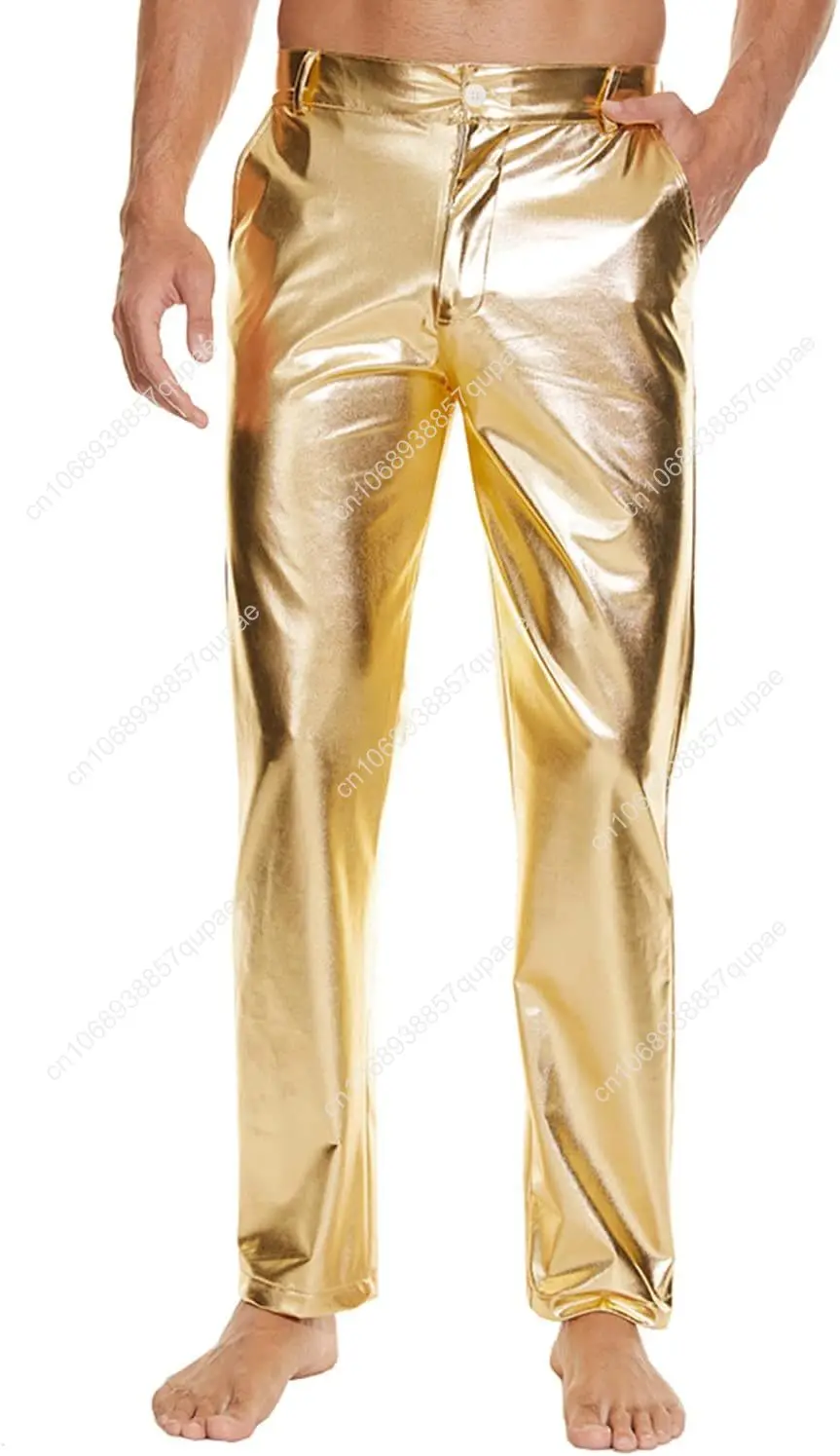 Metallic Glossy Disco Pants Retro Fashion Mens Womens Teens Green Gold White Straight Pants Party Cosplay Stage Harem Pants