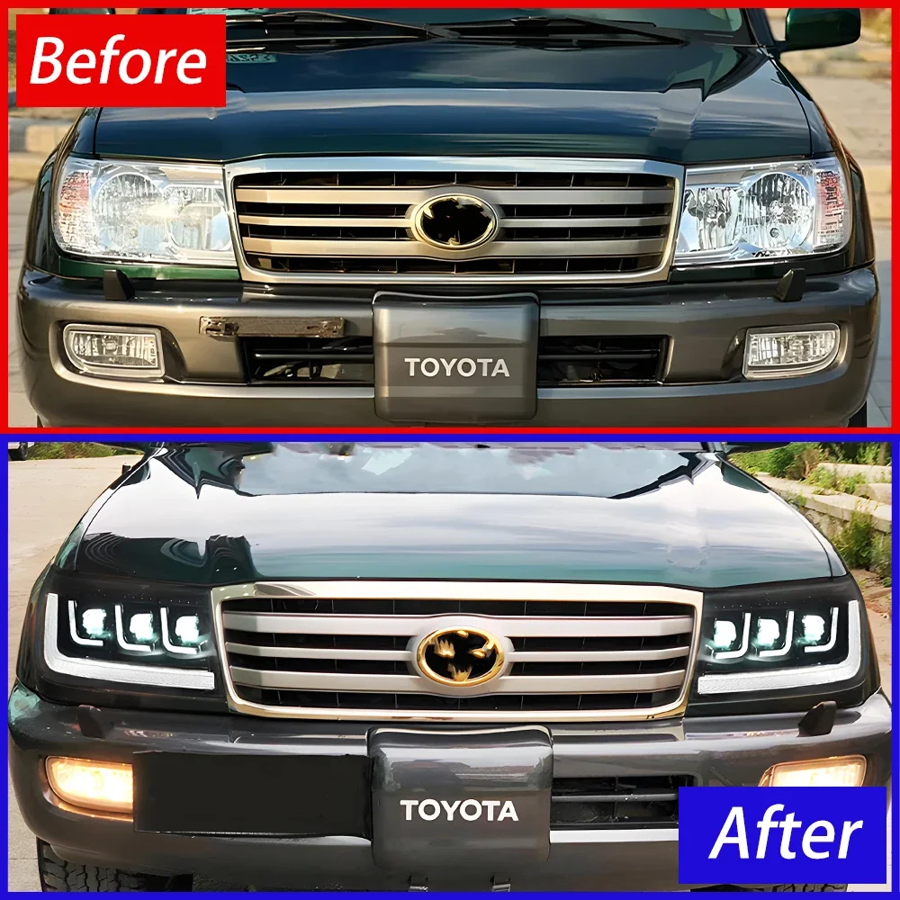 Auto Headlights For Toyota  Land Cruiser LC100 1998-2007 LED Car Front Lamps Assembly Upgrade Three Projector Lens Accessories