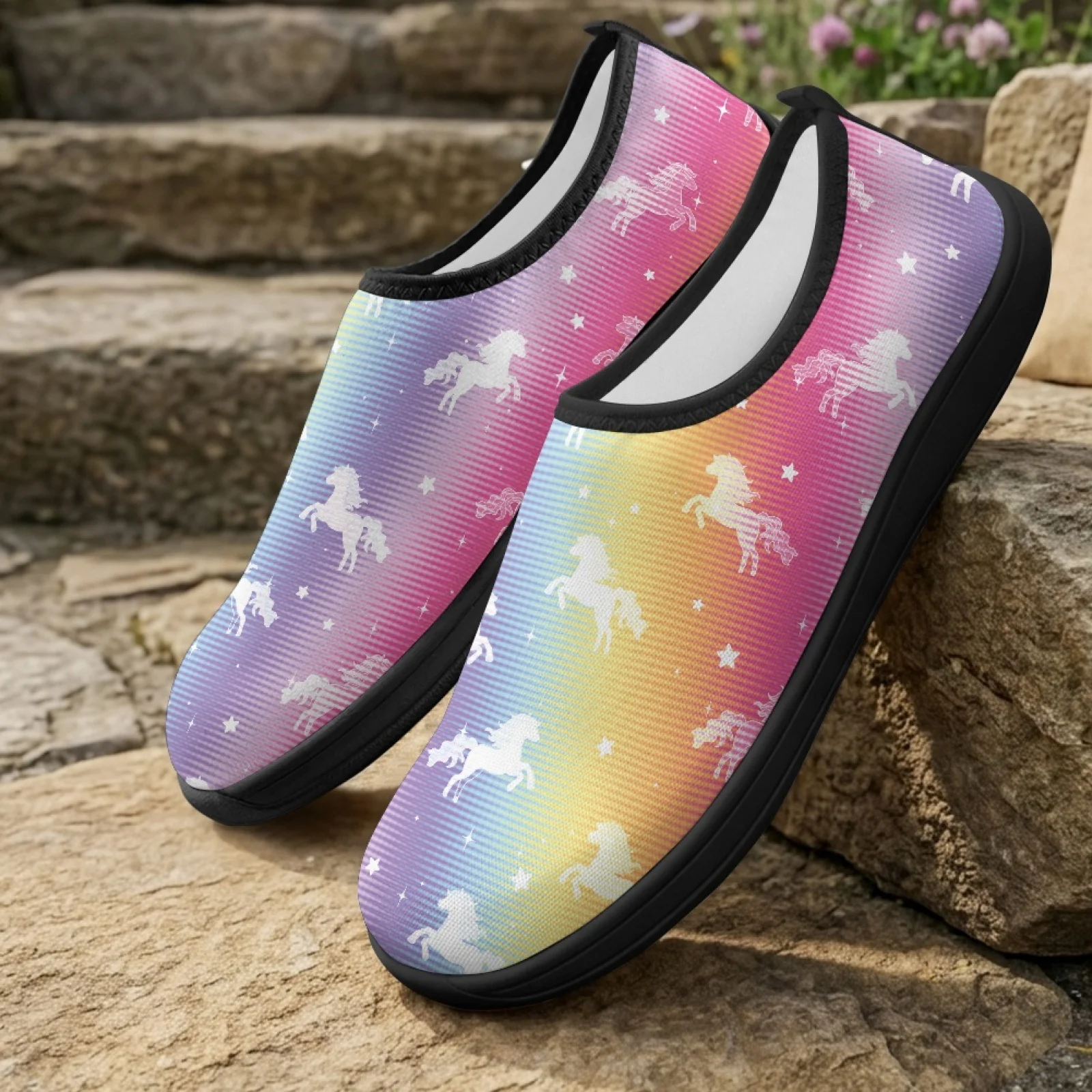 PENSTROLL Rainbow Horse Fall Fashion Casual Non Slip Work Shoes for Running Polyester & EVA Zero Drop Shoes Hike Footwear
