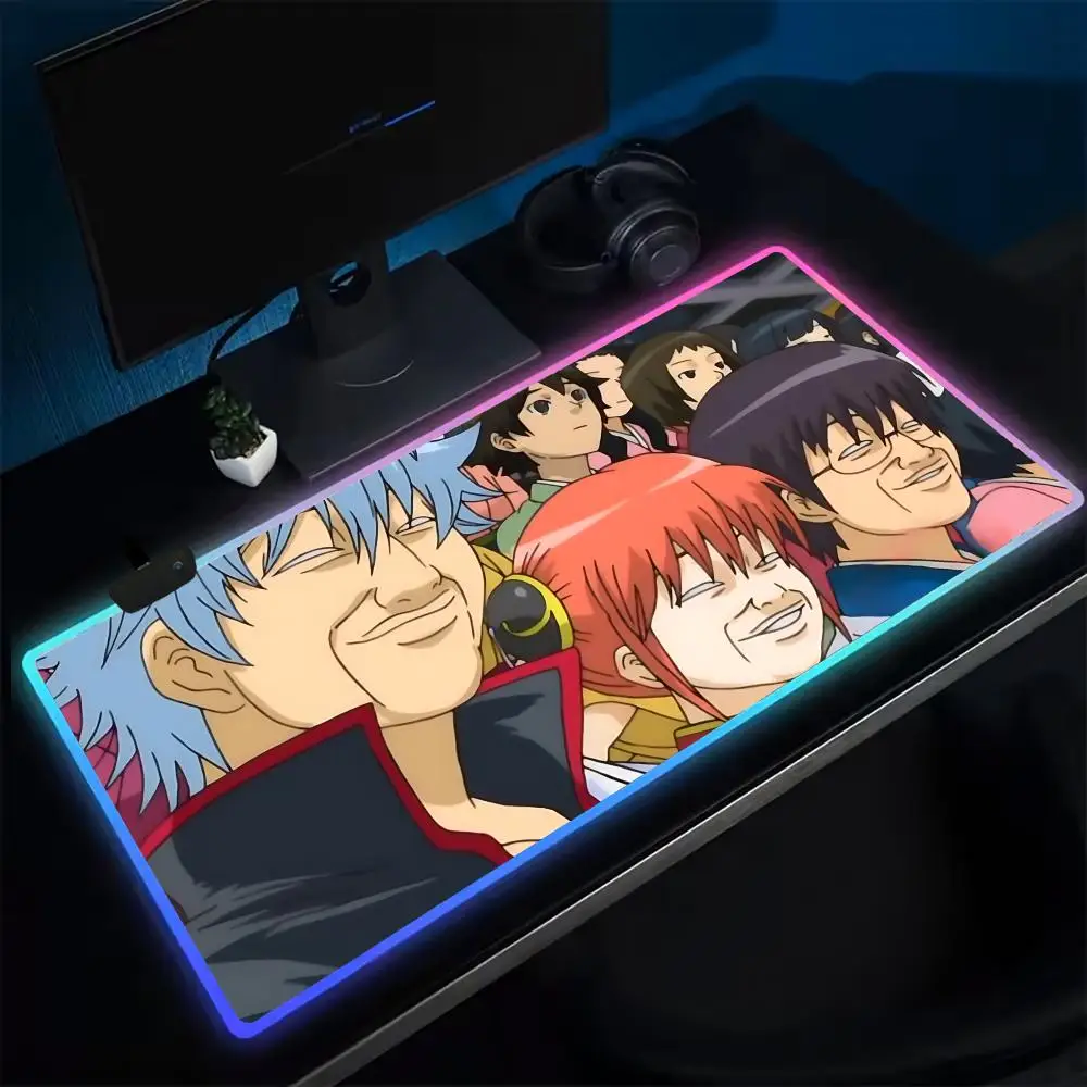 GinTama Mouse Pad Anime Gaming Mouse Pad LED Table Pads Backlit Rubber Desktop XXL RGB Desk Mats
