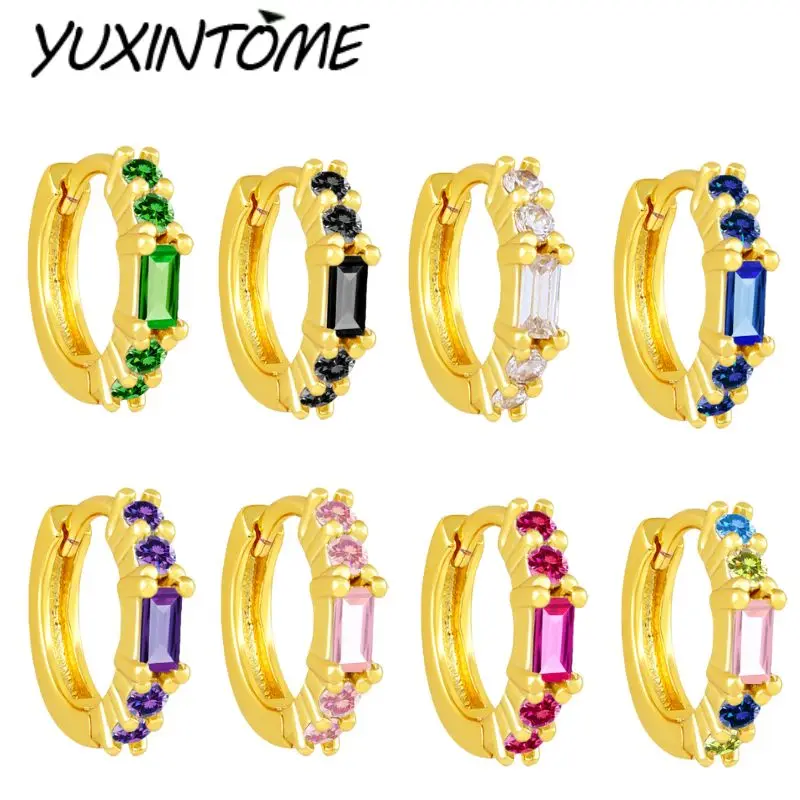 

925 Sterling Silver Needle Classic Stylish Half-full Round Rectangular Zircon Circle Earrings Women's Casual Versatile Jewelry