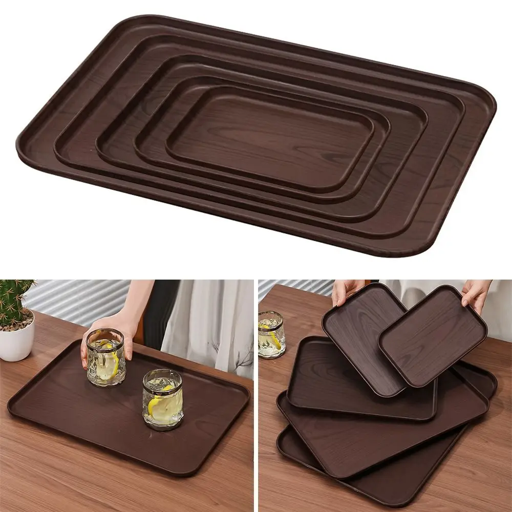 

New Rectangular Pallet Wood-grain Imitation Nordic Style Tray Plastic Dessert Pallet Kitchen Supplies
