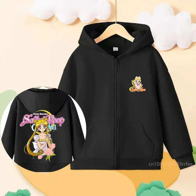 Sailor Moon anime children\'s hooded zipper hoodie hoodie casual fashion top jacket for boys and girls aged 3-14