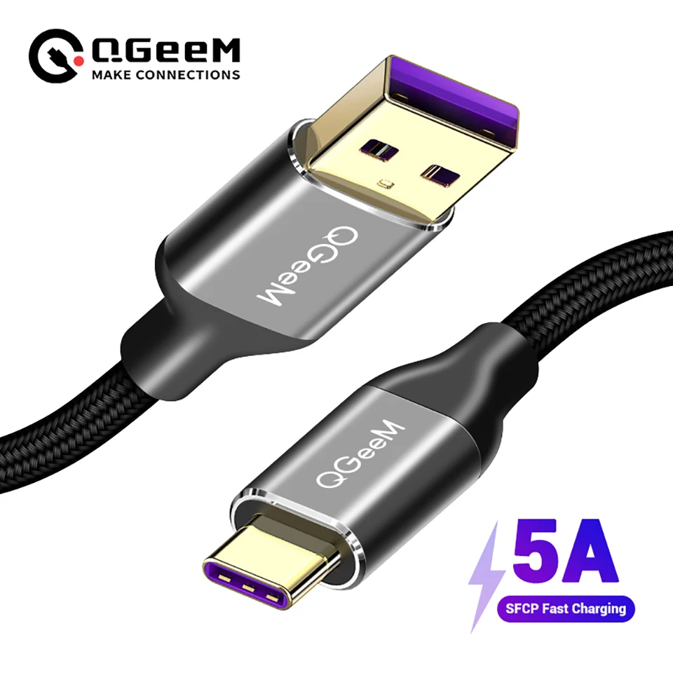 QGEEM 5A cavo USB di tipo C per Huawei P20 Mate 20 Pro cavo dati USB C a ricarica rapida USB Honor V10 cavo di tipo C a sovralimentazione